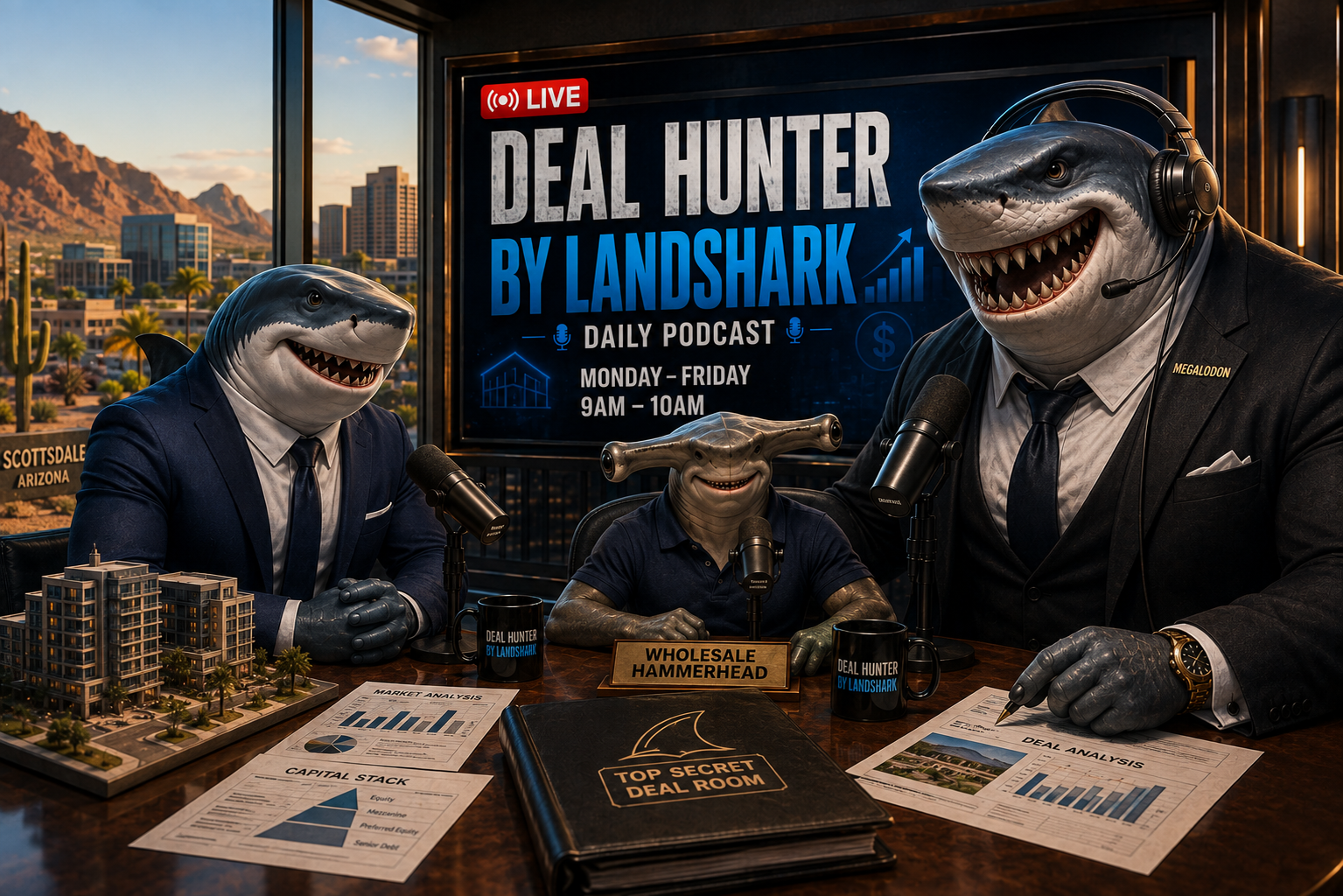The three LandShark investor avatars in the Deal Room