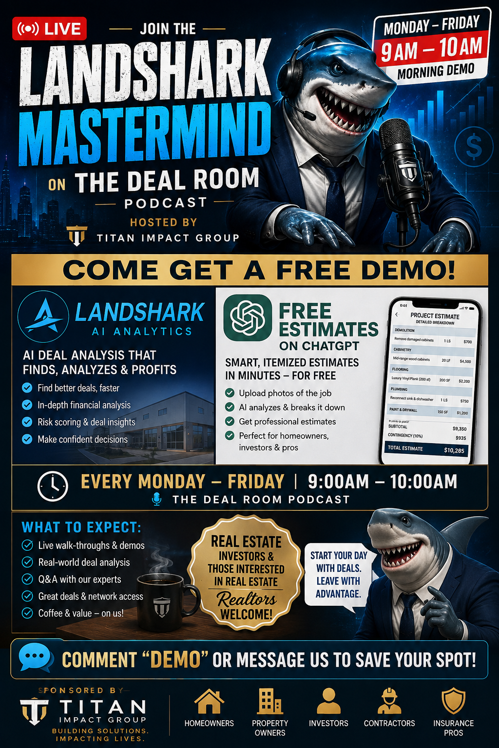 Full LandShark Mastermind Deal Room podcast flyer